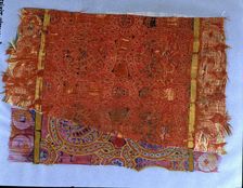 Fabric of Seu d'Urgell made of silk, Pallia rotata type, made with a bow loom, Hispano-Arab, …
