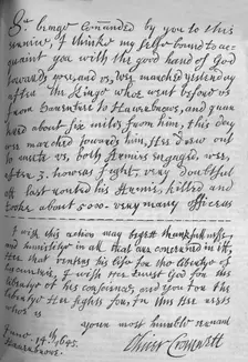 'Fac-Simile of Letter by Cromwell to Lenthall, announcing Victory of Naseby 1649, (1845). Artist: Oliver Cromwell