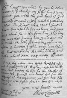 'Fac-Simile of Letter by Cromwell to Lenthall, announcing Victory of Naseby 1649, (1845). Artist: Oliver Cromwell