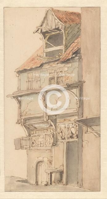 Facade of a corner house with an open dormer window, 1620-1685. Creator: Adriaen van Ostade.