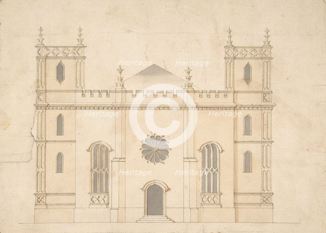 Facade of a Gothic Revival Church, 1745-76. Creator: Attributed to Henry Keene.