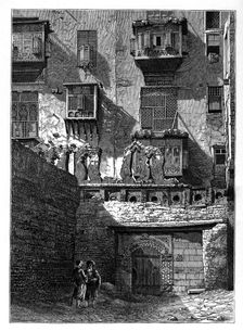 Facade of a house in the old part of Cairo, Egypt, c1890
