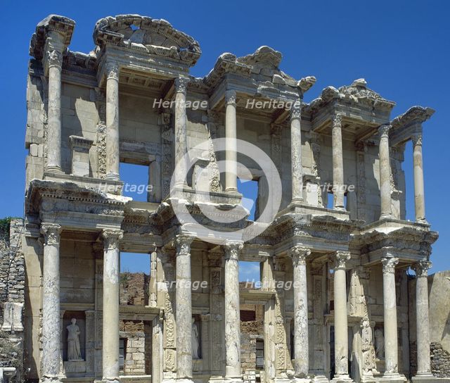 Facade of Celsus Library, Ephesus, Near Selcuk, Turkey, 1999. Creator: LTL.