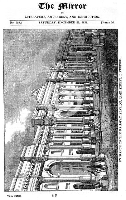 Façade of Lime Street Station, Liverpool, 1838. Creator: Unknown.