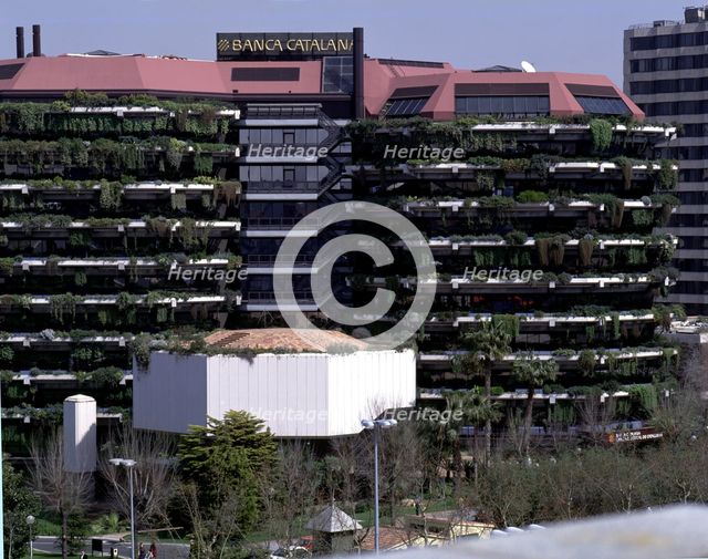 Façade of the building that was the headquarters of the former Banca Catalana (1965-1968) on the …