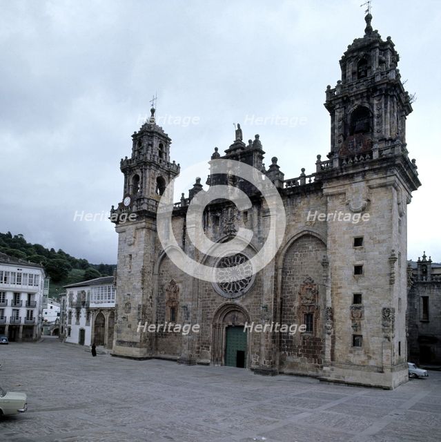 Façade of the Cathedral of Mondoñedo (Lugo), the cathedral has several styles by successive addit…