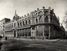 Façade of the modernist building where the dome of the building of the Hotel-Restaurant Columbus …