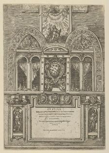 Facade of the Palazzo del Senato in Bologna with the Papal arms at center, with temporary ..., 1598. Creator: Guido Reni