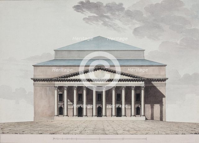 Facade of the Saint Petersburg Imperial Bolshoi Kamenny Theatre, 1803-1804. Artist: Thomas de Thomon, Jean François (1754-1813)
