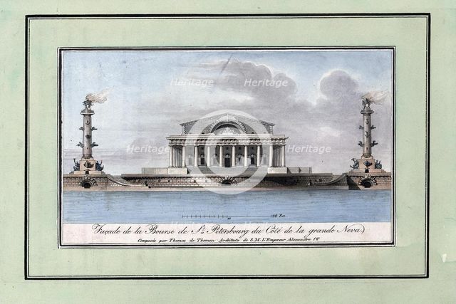 Facade of the Stock Exchange Building on the Spit of Vasilyevsky Island, with Two Rostral Columns.