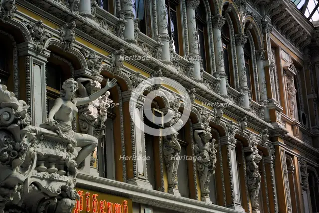 Facade and statues, "The Passage", hotel and mall, Odessa, Ukraine, 2011.  Creator: LTL.