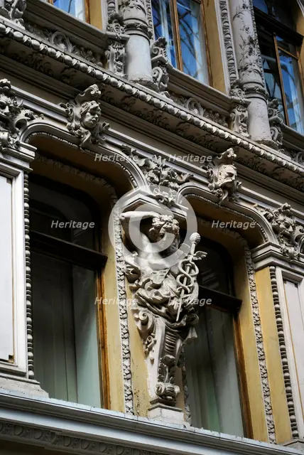Facade and statues, "The Passage", hotel and mall, Odessa, Ukraine, 2011.  Creator: LTL.