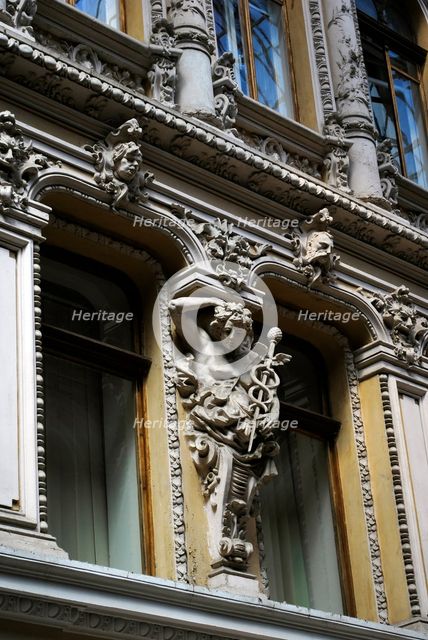 Facade and statues, "The Passage", hotel and mall, Odessa, Ukraine, 2011.  Creator: LTL.
