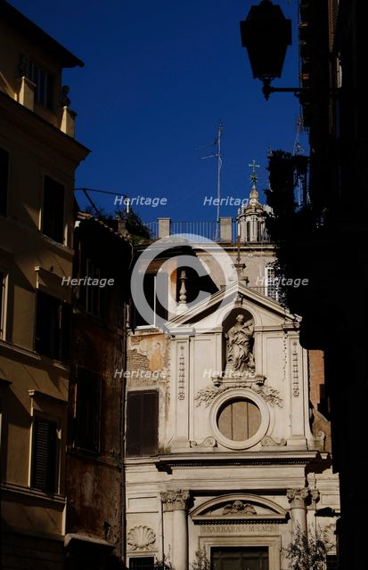 Façade, Church of Santa Barbara dei Librai (consecrated 1306), Rome, Italy, 2022. Creator: LTL.