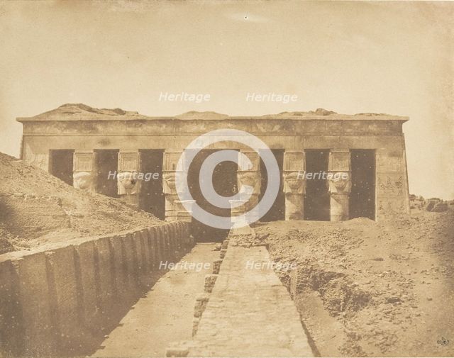 Façade du Temple d'Athor à Dendérah (Tentyris), 1849-50. Creator: Maxime du Camp.