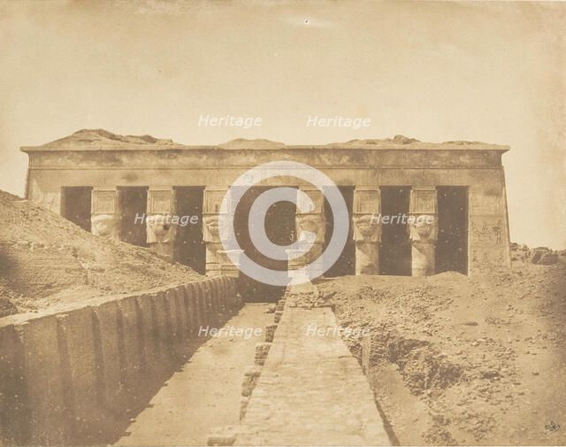 Façade du Temple d'Athor à Dendérah (Tentyris), 1849-50. Creator: Maxime du Camp.