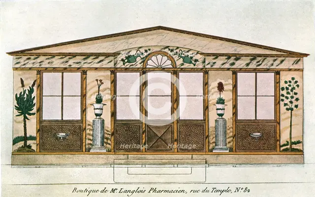 Facade painting of Langlois' Apothecary's Shop, Paris, France, (1928). Creator: Unknown.