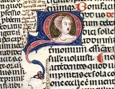 Face of a lady, illuminated initial letter of Decretals (Liber sextus decretalium cum Apparatu …