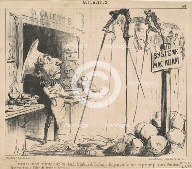 Fâcheuse situation mercantile des marchands de galette du Boulevard..., 19th century. Creator: Honore Daumier.