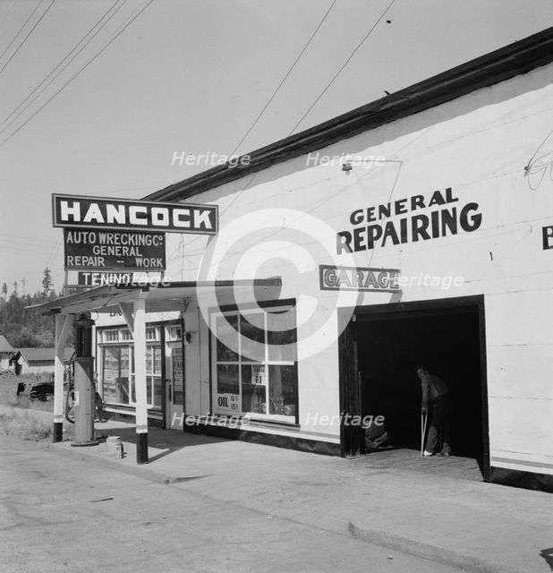 Facing main street, south end of town on U.S. 99, Tenino, Thurston County, Western Washington, 1939. Creator: Dorothea Lange.
