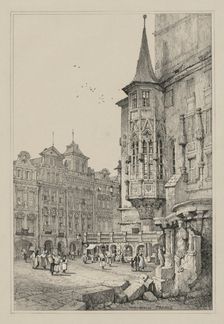 Facisimilies of Sketches made in Flanders and Germany: Hotel de Ville, Prague, 1833. Creator: Samuel Prout (British, 1783-1852)