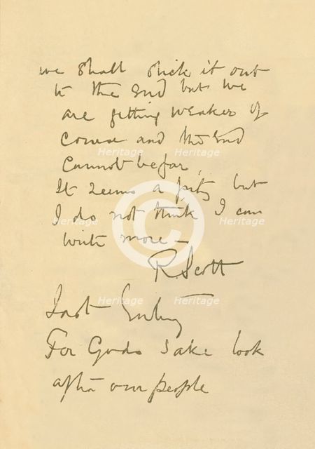'Facsimile of Message to the Public', 29 March 1912, (1913). Artist: Robert Falcon Scott.