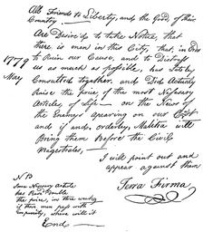 Facsimile of a declaration about the scarcity of food in America, 1779 (c1880)