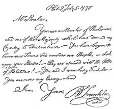 Facsimile of a letter from Benjamin Franklin to Mr Strahan, 1775 (c1880)