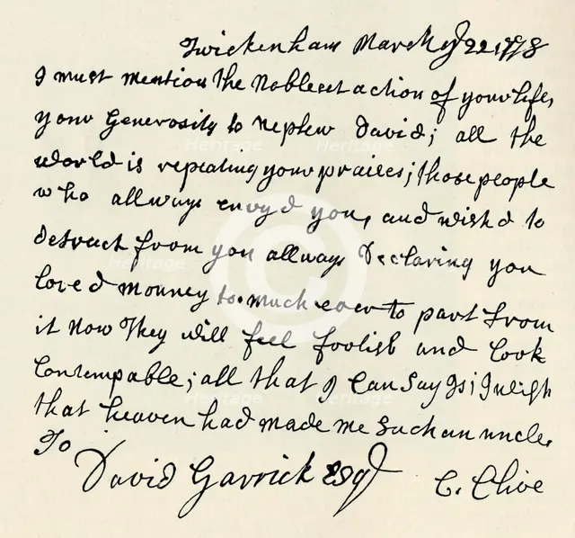 'Facsimile of autograph letter by Kitty Clive', 1907. Artist: Unknown.