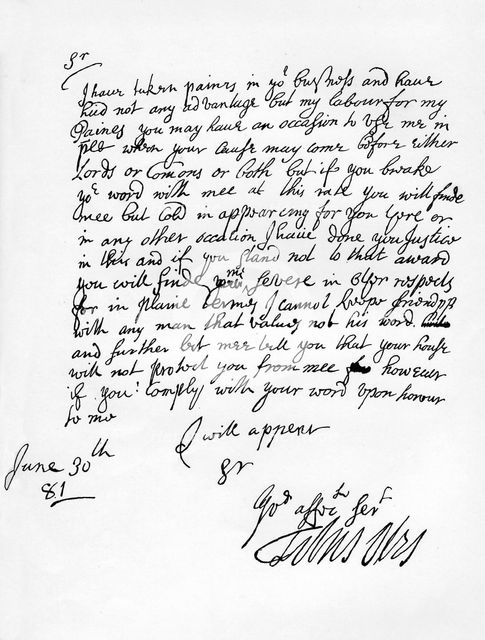 Facsimile of an original letter addressed by Titus Oates to Charles Howard, 1681, (1840). Artist: Titus Oates