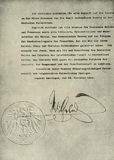 Facsimile of the Deed of Abdication of the German Emperor, William II 1919, (c1920). Creator: Unknown