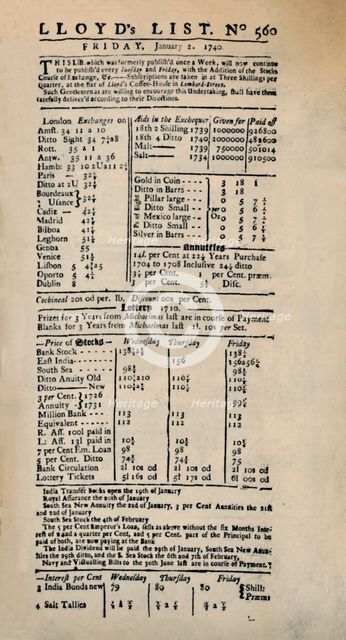 'Facsimile of the Earliest Extant Copy of Lloyd's List', c1740s, (1928). Artist: Unknown.