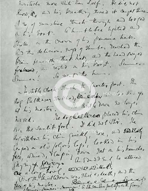 'Facsimile page of MS for "Indian Summer of a Forsyte", by John Galsworthy', 1918, (1928).  Creator: Unknown.
