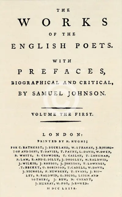 'Facsimile title-page of the first edition of The Works of the English Poets, containing Johnson's Artist: Unknown.