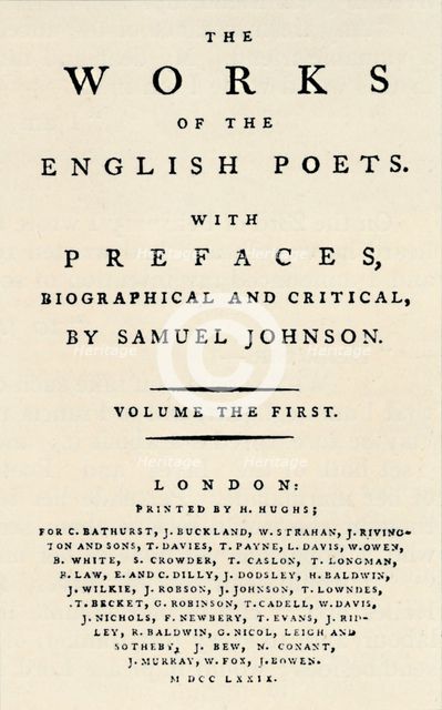 'Facsimile title-page of the first edition of The Works of the English Poets, containing Johnson's Artist: Unknown.