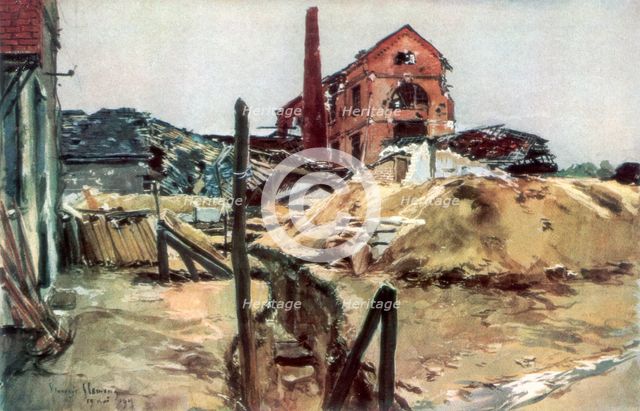 'Factory buildings, Soissons', 19 May 1915, (1926).Artist: Francois Flameng
