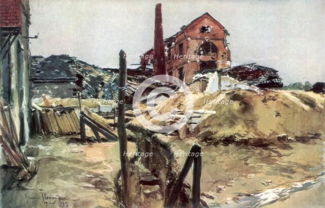 'Factory buildings, Soissons', 19 May 1915, (1926).Artist: Francois Flameng