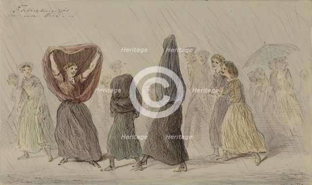 Factory girls in a rain shower, c.1854-c.1887. Creator: Alexander Ver Huell.