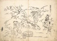 Fagot-gatherer Finds Boy with Sparrow. Creator: Okumura Masanobu