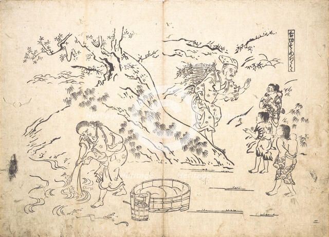 Fagot-gatherer Finds Boy with Sparrow. Creator: Okumura Masanobu.