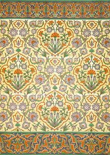 Faience mural with border using highly stylised repeating patterns of vegetal and floral forms, pub. Creator: Emile Prisse d'Avennes (1807-79)