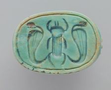 Faience Scarab Depicting a Beetle Flanked by Cobras, 18th-26th dynasties (1569-525 BCE) or modern. Creator: Unknown