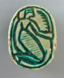 Faience Scarab Depicting a Human Figure (image 1 of 2), Perhaps 12th-16th Dynasty (1991-1600 BCE). Creator: Unknown