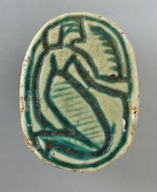 Faience Scarab Depicting a Human Figure (image 1 of 2), Perhaps 12th-16th Dynasty (1991-1600 BCE). Creator: Unknown