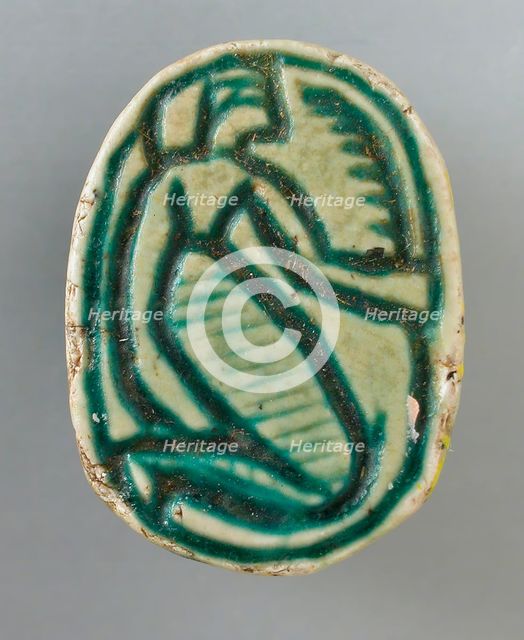 Faience Scarab Depicting a Human Figure (image 1 of 2), Perhaps 12th-16th Dynasty (1991-1600 BCE). Creator: Unknown.