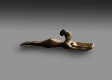 Faience spoon of nude girl swimming with rectangular basin, Napatan, c750 BC