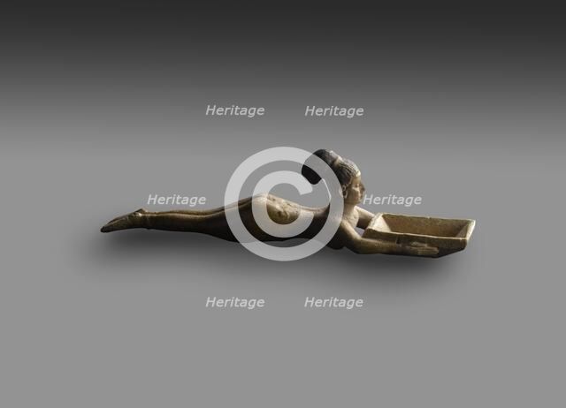 Faience spoon of nude girl swimming with rectangular basin, Napatan, c750 BC.  Artist: Unknown.