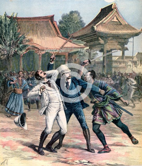 Failed assassination of Tsarevich Nicholas of Russia, Otsu, Japan, 1891. Artist: Henri Meyer
