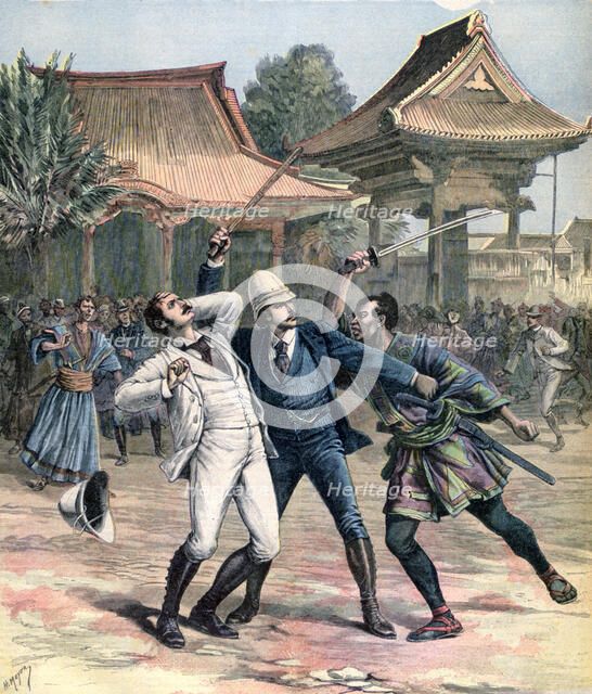 Failed assassination of Tsarevich Nicholas of Russia, Otsu, Japan, 1891. Artist: Henri Meyer