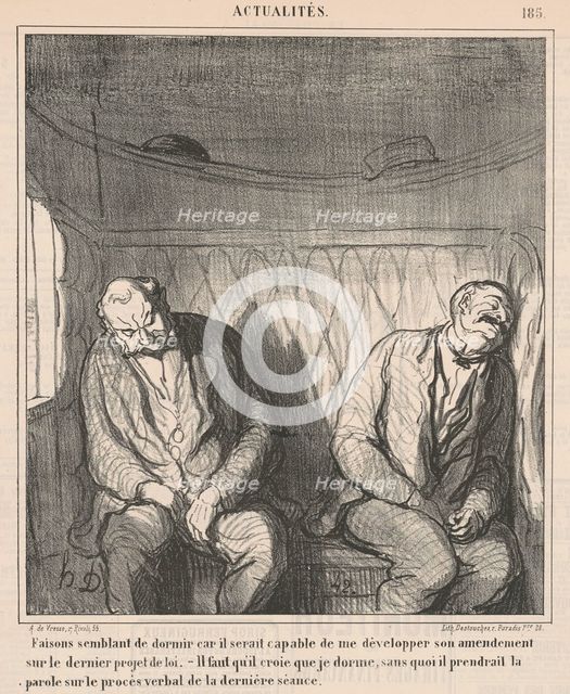 Faisons semblant de dormir..., 19th century. Creator: Honore Daumier.